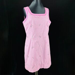 Vintage 1990 Lilly Pulitzer Mini Shift Dress 12 Pink Gingham Embroider Snowdrop